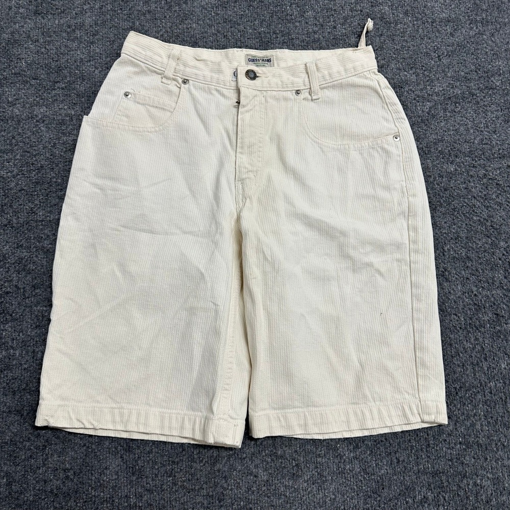 Guess Jeans Shorts Womens Size 29 Cream Corduroy Vintage Relaxed Fit Rip Stain